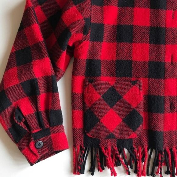 80s Vintage plaid wool lumberjack fringe jacket coat - Womens xs small medium - Picture 2 of 4